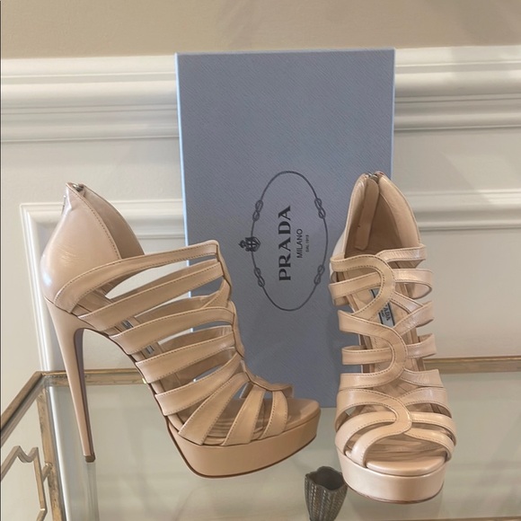 Prada Women's Tan Cage Strappy Stilleto Heels - Picture 1 of 13